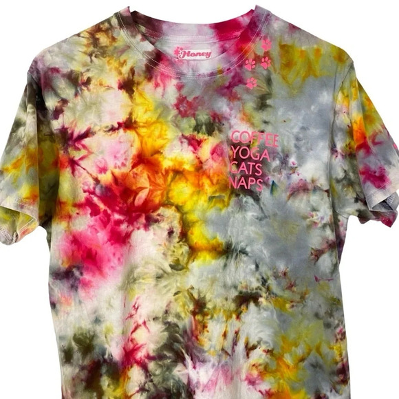 Cat Tee Womens Size Medium Tshirt Custom Tie Dyed Coffee Yoga Cats Naps Shirt - Picture 3 of 13